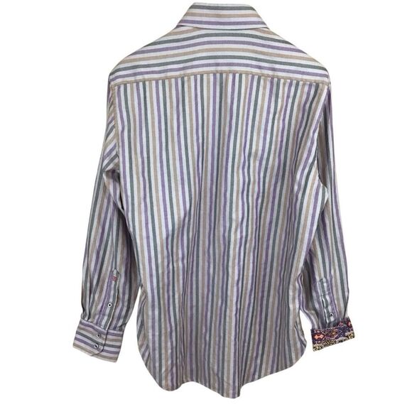 Robert Graham Men's L Multicolor Striped Flip Cuff Button Up Shirt - Picture 5 of 11